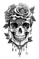 skull roses vintage lace dripping jewels tattoo design idea