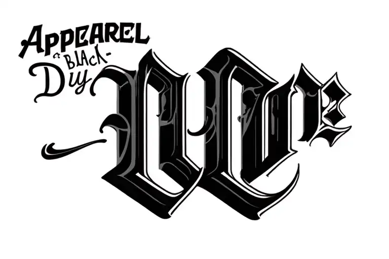 "Black Dye Apparel" Text tattoo design idea