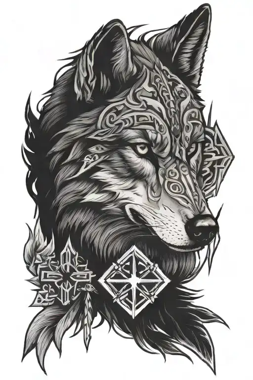 bonfires and crosses and wolf eye tattoo design idea