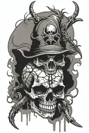 spider on  decay skull with impale dagger dripping blood tattoo design idea