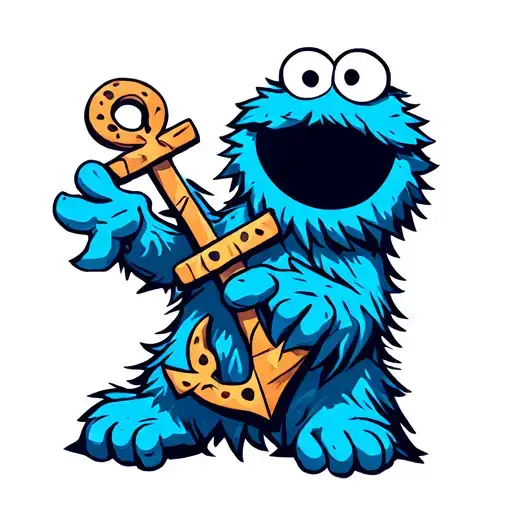Cookie Monster with an anchor intertwined tattoo design idea