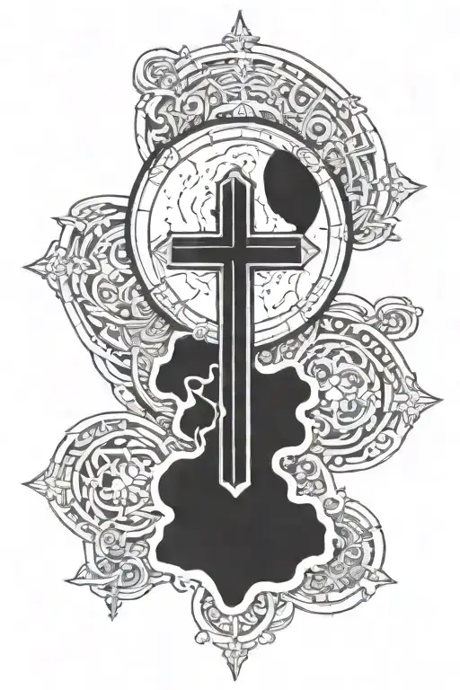 Full moon with catholic cross  tattoo design idea