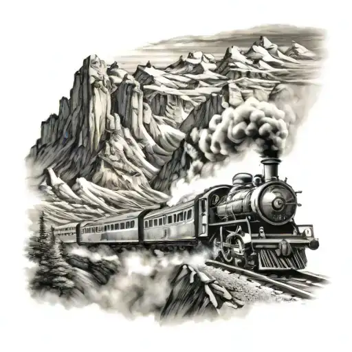 express train, man, mountains, running, speed accelerates I dream tattoo design idea
