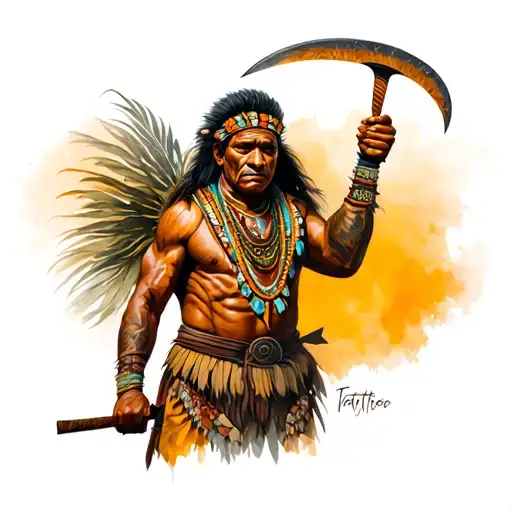 Australian aboriginal warrior holding a boomerang tattoo design idea