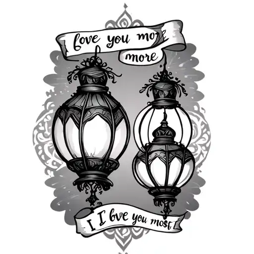 tangle matching tattoos "I love you more, I love you most" with lanterns tattoo design idea