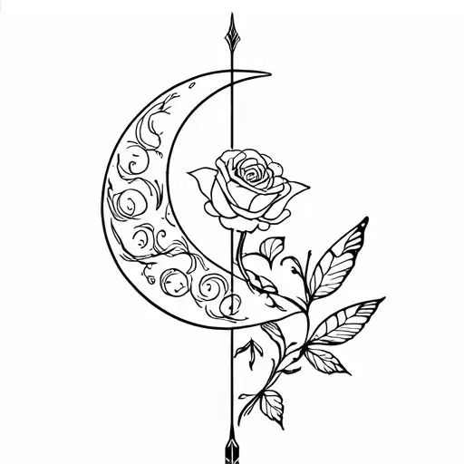 need a moon, rosebud, a music clef and well hidden arrow in the entire tatoo and well created butterfly wings tattoo design idea