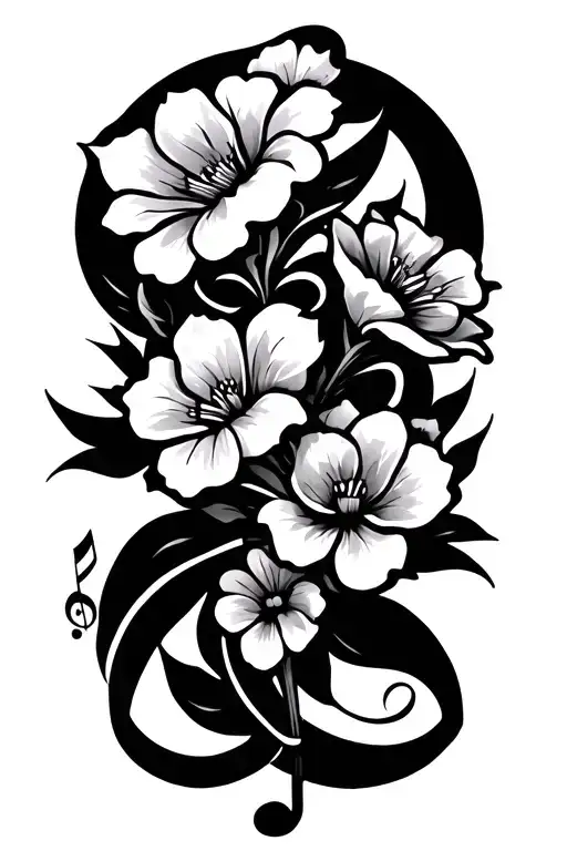 cuban flowers with music notes intertwined together into a tribal style design  tattoo design idea