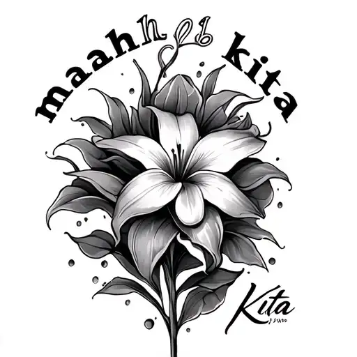 the words mahal kita with a lilly flower going through it tattoo design idea
