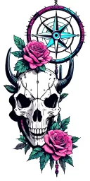 Metal, Southwest, Sunset, Cactus, Dead Roses, Compass, Dreamcatcher, Cybernetic Snake, Longhorn skull tattoo design idea