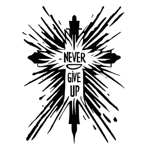never give up, cross, faith tattoo design idea
