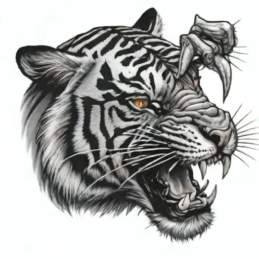 crawling tiger roaring tattoo design idea