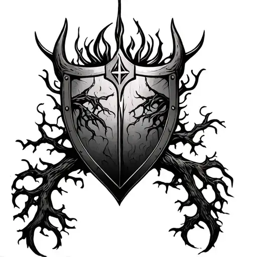 African shield and Viking tree of life intertwined tattoo design idea