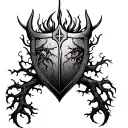 African shield and Viking tree of life intertwined tattoo design idea