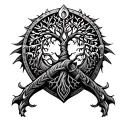 African shield and Viking tree of life intertwined tattoo design idea