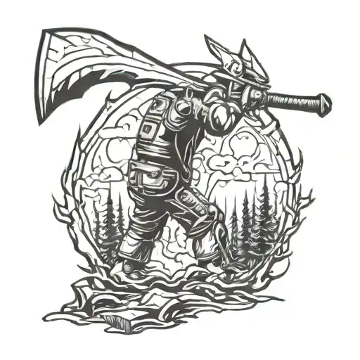 wildfire holding an axe tattoo design idea