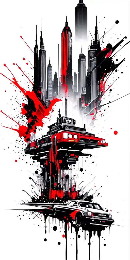 70s futuristic cityscape tattoo design idea