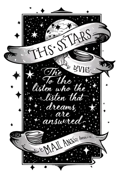 simple ACOTAR theme with Velaris outline SMALL THE quote is To the stars who listen, and the dreams that are answered tattoo design idea