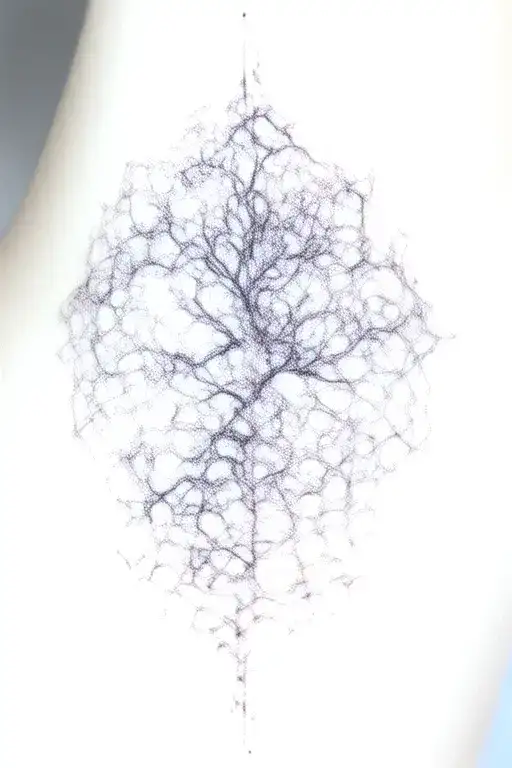 web wyrd, tree of life, river flowing, thread weaving tattoo design idea