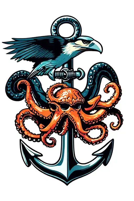 anchor kraken and seahawk tattoo design idea