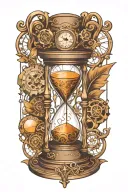 hourglass with steampunk clock surrounded tattoo design idea