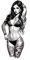 Sexy beautiful girl, petite, big boobs, wide hips, bikini . long hair,sexual. Seductive. Full Body,   tattoo design idea