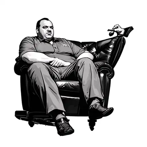 Tony Soprano, seated in his therapy chair or standing with his arms crossed, cigar in hand, giving that classic stare tattoo design idea