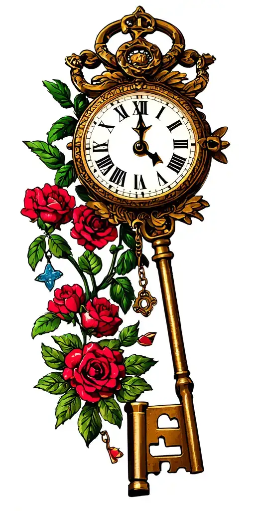 Rosary Clock Key Roman tattoo design idea