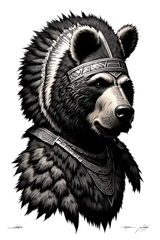 Incan warrior wearing the pelt of a bear head tattoo design idea