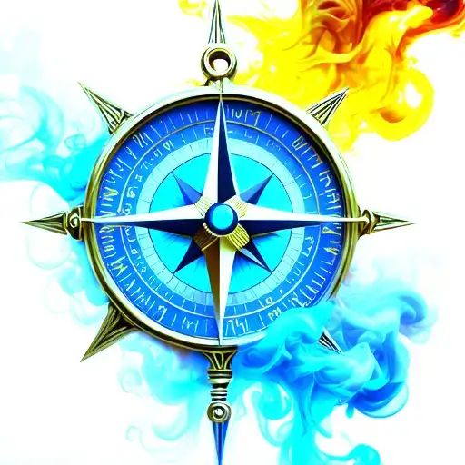 3d compass with smoke swirling tattoo design idea