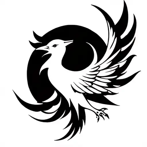 phenix bird with quater moon tattoo design idea