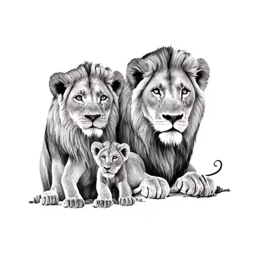 lion with 2 cubs tattoo design idea