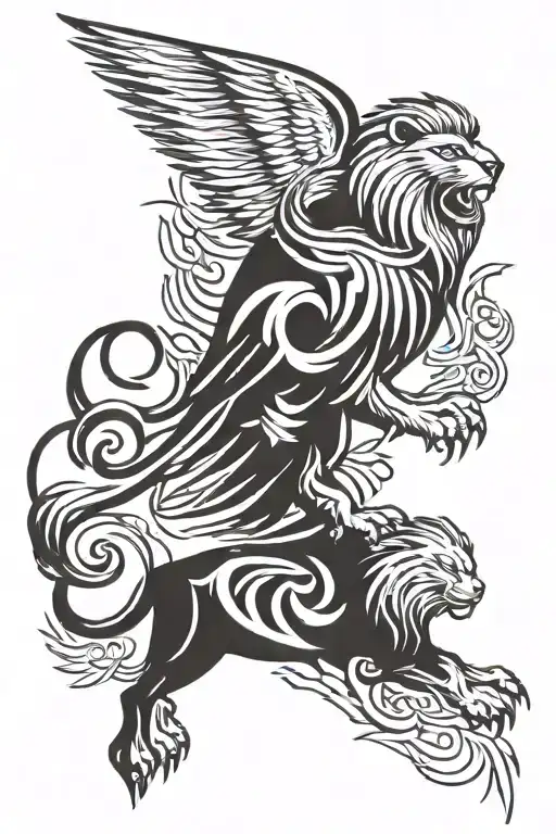 lion and eagle soaring tattoo design idea