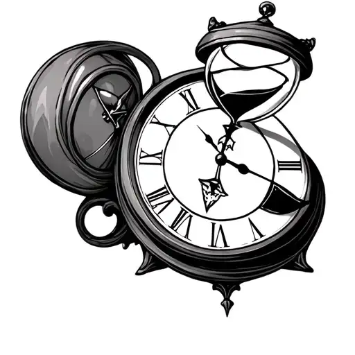 clock that swallows time with a hourglass tattoo design idea