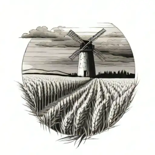 wheat field leading up to windmill  tattoo design idea