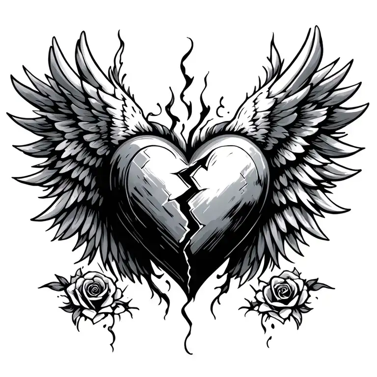 broken heart with wings tattoo design idea