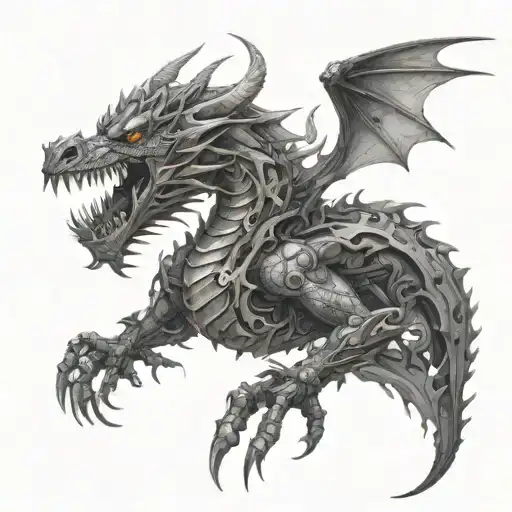 "Design a highly detailed, futuristic dragon tattoo with a cyberpunk twist. The dragon should have sleek, mechanical sca tattoo design idea