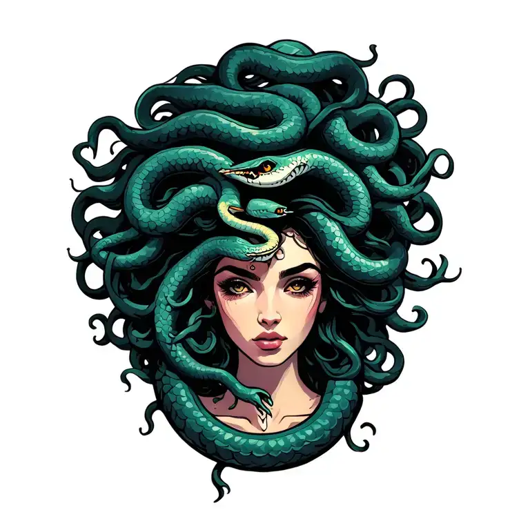 woman gorgon medusa with snake hair tattoo design idea