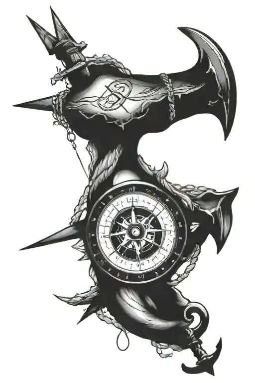 compass and anchor tattoo design idea