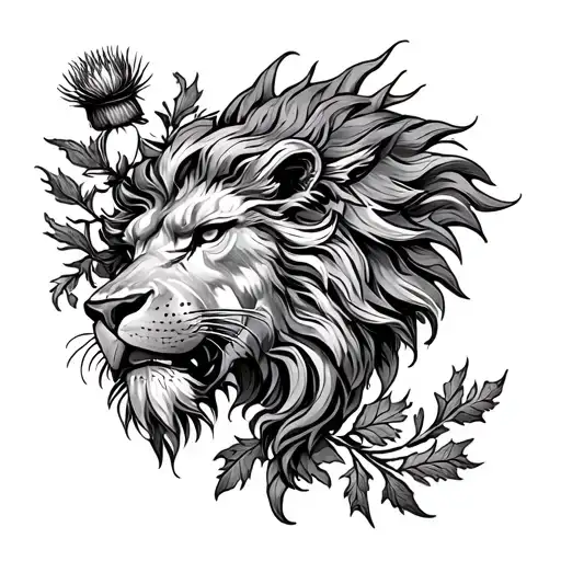 Combine a rampant lion and a Scottish thistle in a unique way tattoo design idea