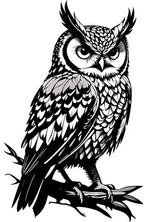 Aquarius owl perched tattoo design idea