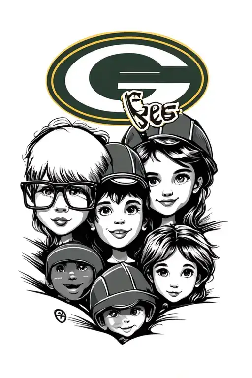 glasses, packers logo, family tattoo design idea
