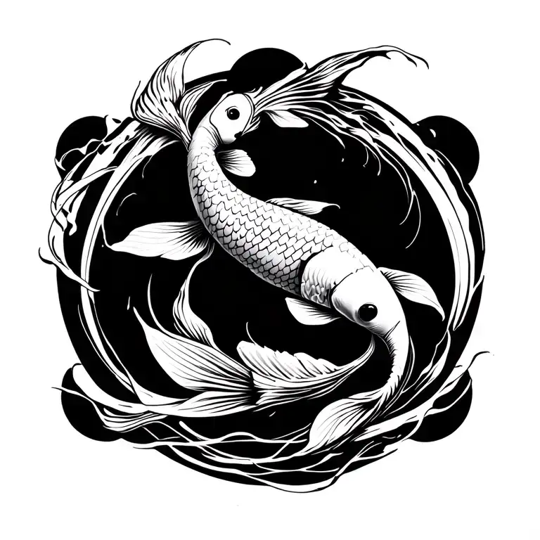 neo asian koi fish swimming upstream tattoo design idea