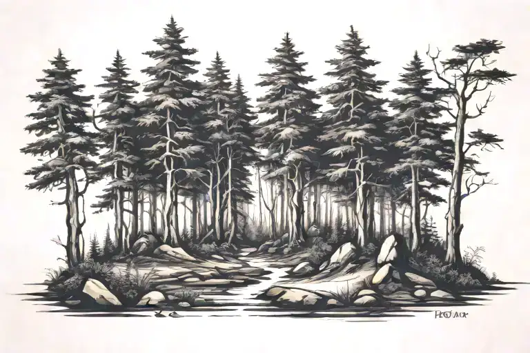 dark forest scene tattoo design idea