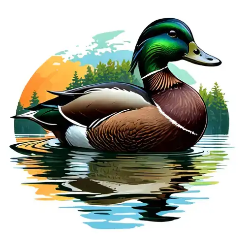 mallard duck sitting on lake tattoo design idea