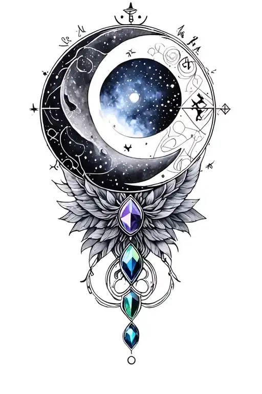 Zodiac moon jewels tattoo design idea