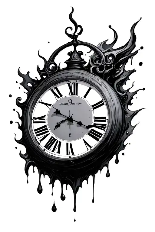 roman numeral clock melting tattoo design idea