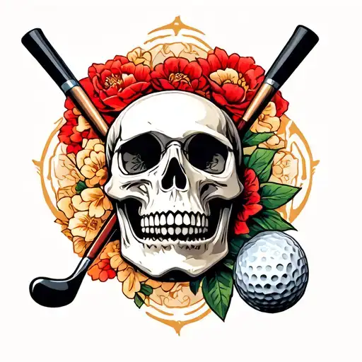 skull and golf club tattoo design idea