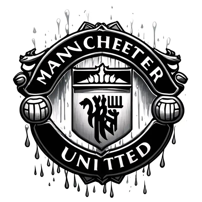 manchester united logo surrounded my rain tattoo design idea