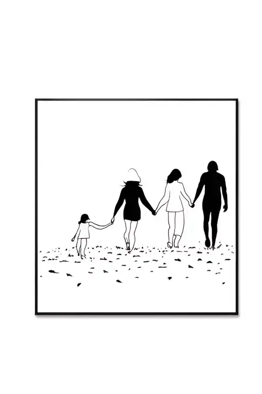 Family silhouette mom, son, and daughter walking tattoo design idea