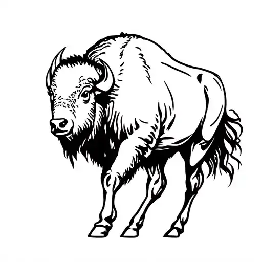 single line bison running side profile outline tattoo design idea
